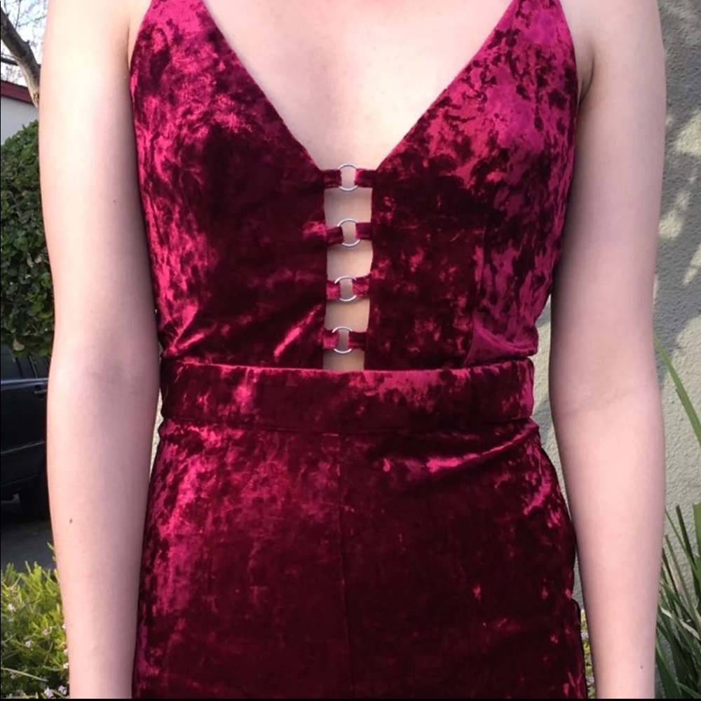 Wine Red Velvet Jumpsuit